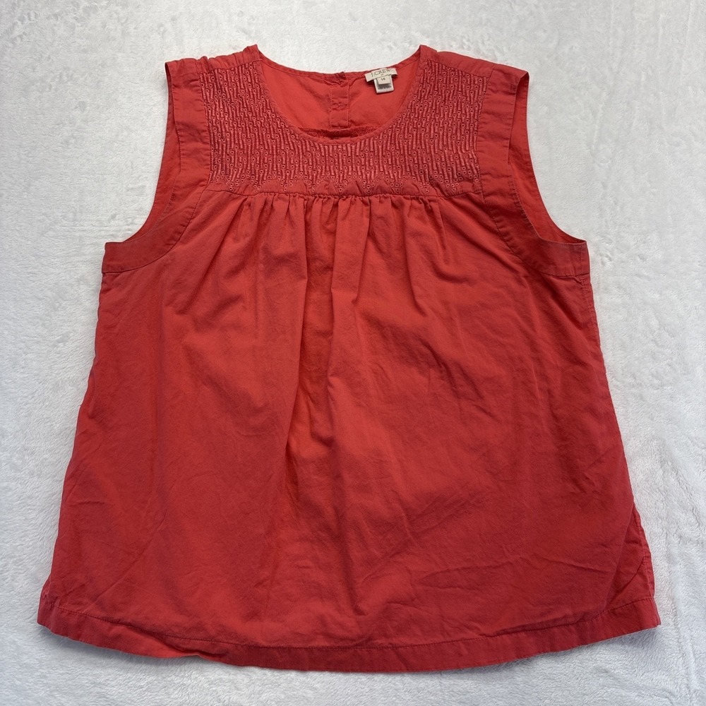 J CREW Top Womens Size 14 Orange Sleeveless Pleated Tank Back Button